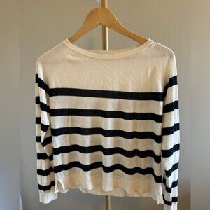 ZARA Striped Fine Knit Sweater Black White Crew Neck Small